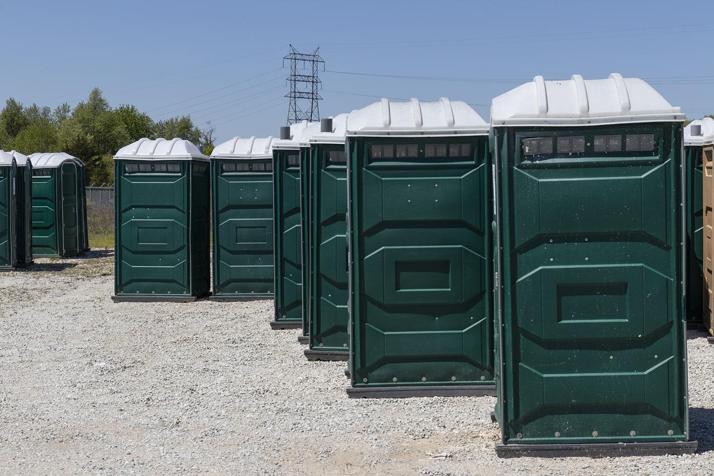 Row of portable restroom units on a job site near Yankton, SD