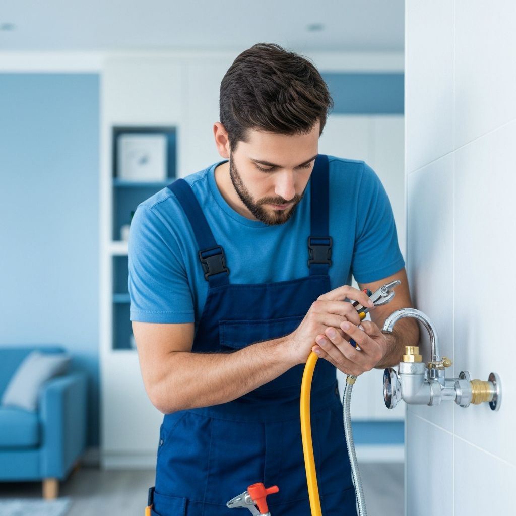 Professional plumber working on fixtures